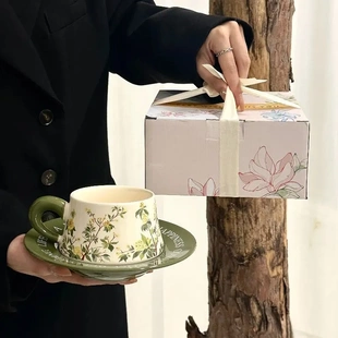 高级感北欧轻奢桂花咖啡杯碟套装撞色下午茶陶瓷杯小众高档礼盒装