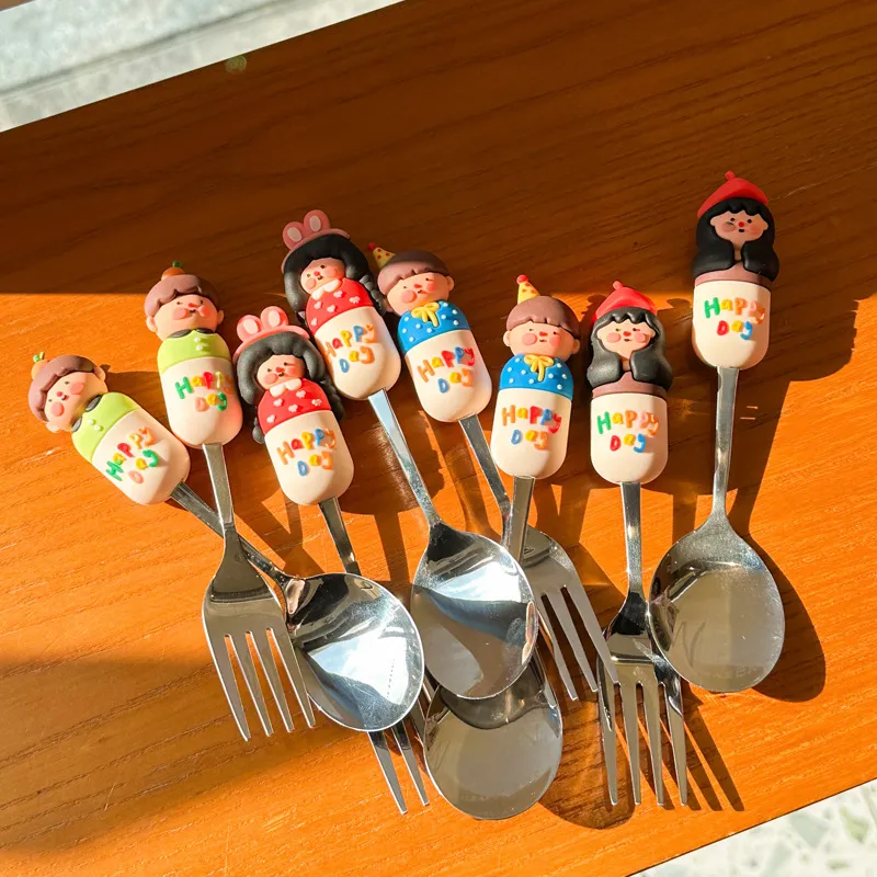 ins风可爱男女孩304不锈钢叉子勺子套装儿童便携餐具情侣调羹饭勺,厨房/烹饪用具,烧烤夹/叉/铲/针,淘宝优惠券,粉丝福利购,淘宝优惠卷