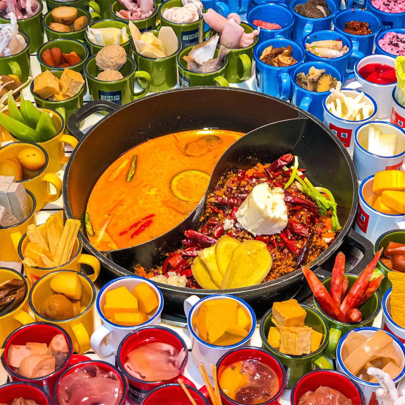 网红唐盅盅火锅店市井集市仿搪瓷密胺盅盅杯子火锅菜盘小吃甜品碗