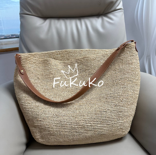 拉菲草原色设计感托特包女士度假编织单肩百搭手提包 Fukuko25新款
