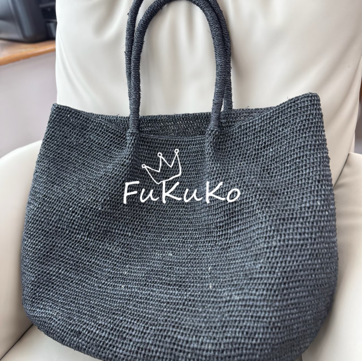 Fukuko25新款黑曜石拉菲草大托特包女士单肩手提包度假编织包休闲