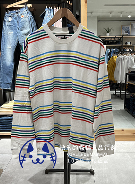 Levis李维斯专柜正品 男士宽松条纹圆领套头长袖T恤A1006-0002