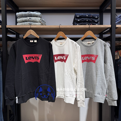 李维斯男士做旧logo印花圆领卫衣