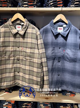 levis男士格纹宽松工装棉服外套