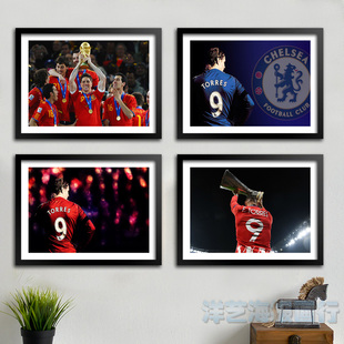 托雷斯装饰画足球明星海报球星有框画体育主题餐厅酒吧家居壁挂画