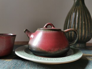 胭脂红l窑魁级钧窑炉钧釉石瓢壶养生素胎球孔白露伟钧瓷茶壶220ml