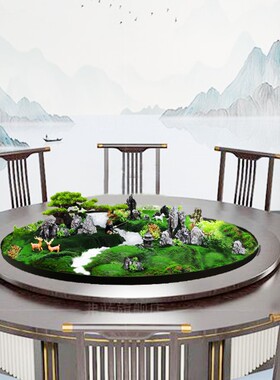 皮皮水大圆桌摆设转盘花艺新中式