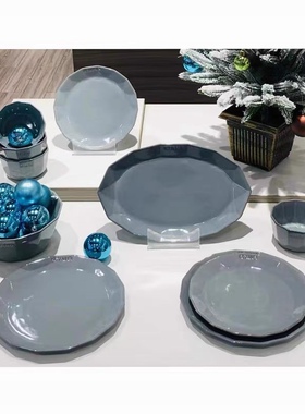 法国Staub陶瓷铂金灰钻石造型饭碗汤碗鱼盘圆盘子咖啡下午茶杯碟