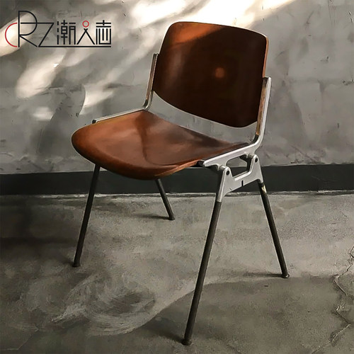 中古餐椅复古咖啡椅靠背凳子设计师不锈钢可叠放高级商用餐饮椅子