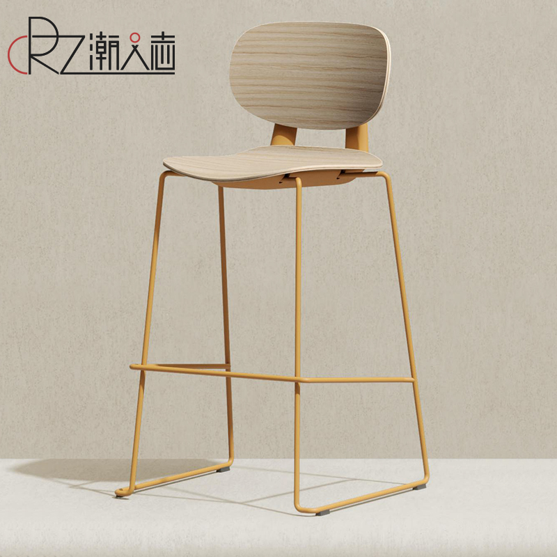 北欧轻奢实心铁艺吧椅家用高脚凳