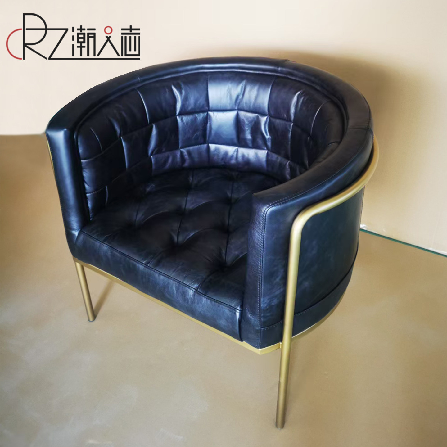 潮人志意式轻奢复古单人沙发椅高级感真皮客厅家用扶手靠背沙发椅