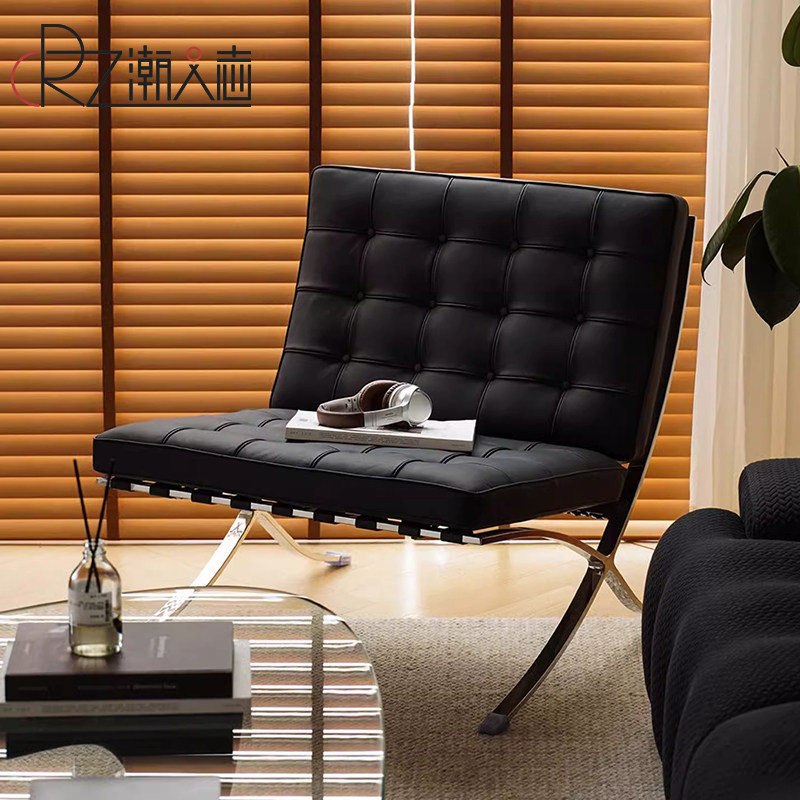潮人志巴塞罗那真皮椅子设计师休闲椅懒人沙发椅简约轻奢单人躺椅