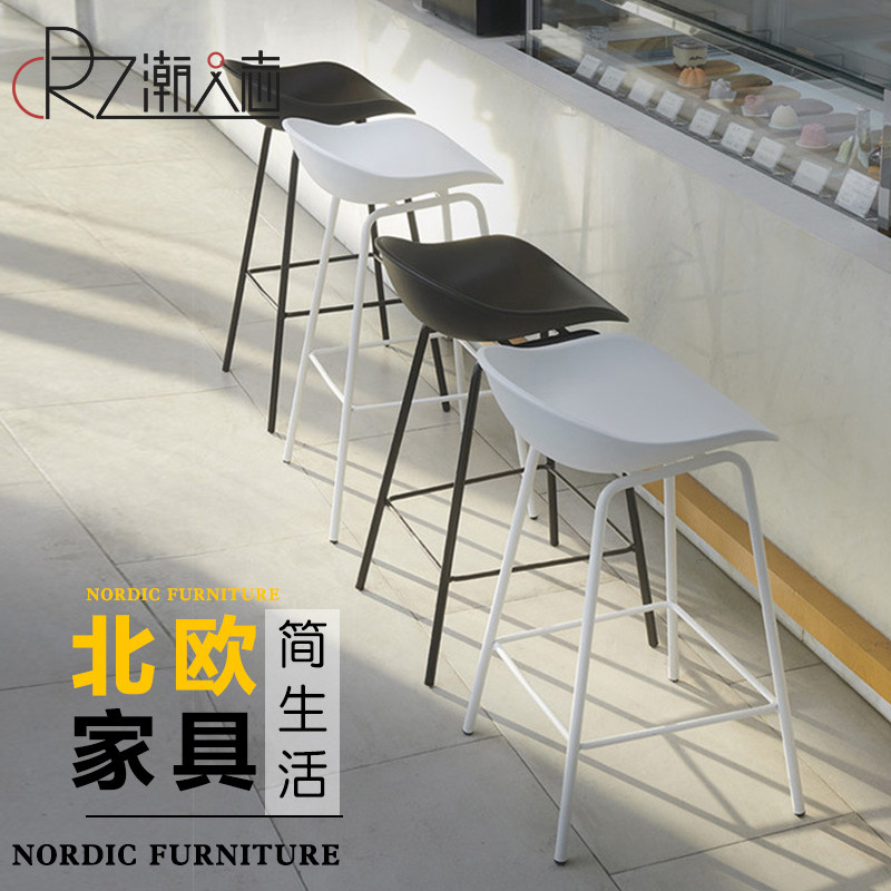北欧轻奢黑白色高脚凳吧台凳简约现代休闲吧椅咖啡厅前台椅高椅子