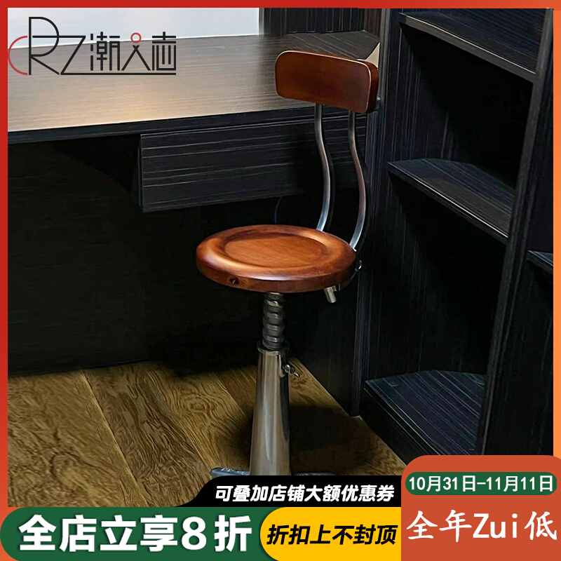中古工业风吧凳美式复古铁艺吧z台高脚凳酒吧休闲桌椅升降旋转吧