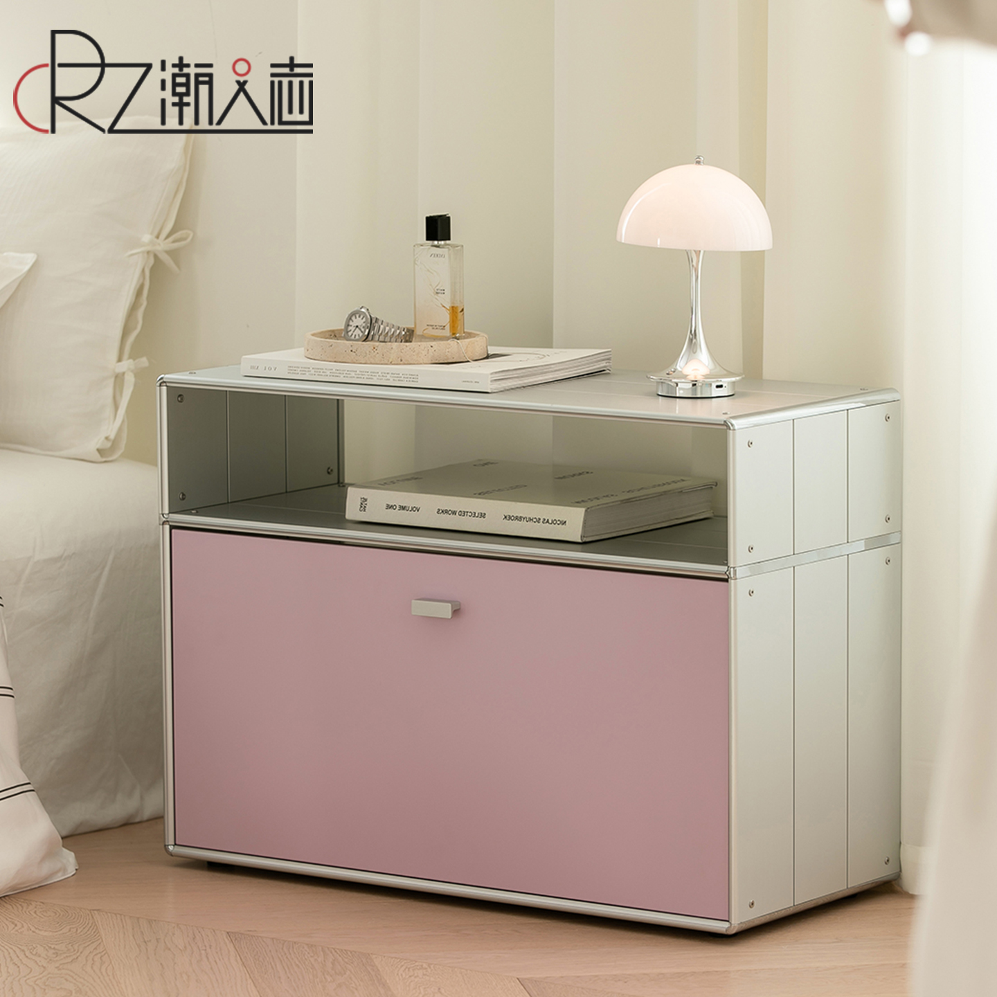 北欧创意模块组合柜子床头柜家用卧室简约床边储物柜金属沙发边柜