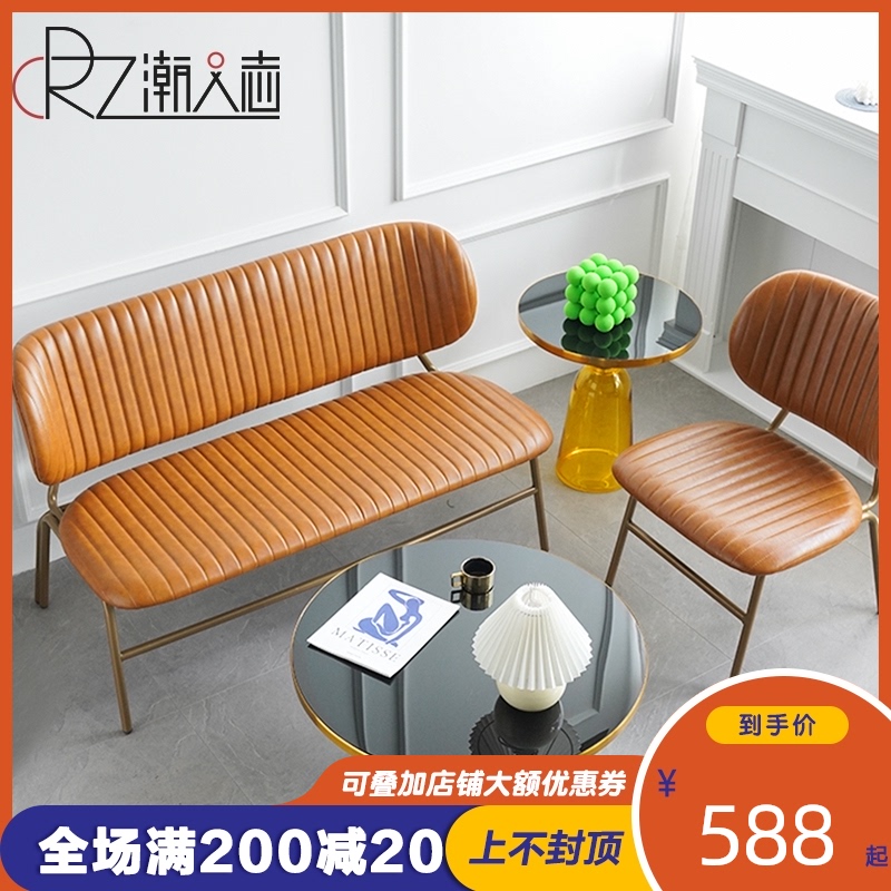 美式设计师单人沙发椅子简约靠背懒人休闲椅家用双人棕色皮质椅子