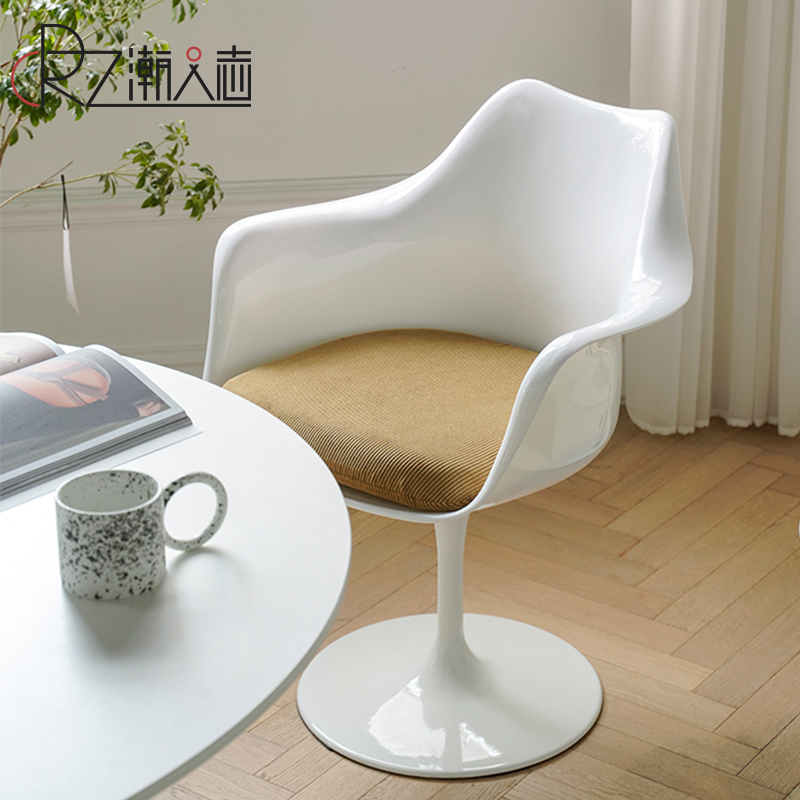 北欧郁金香椅子家用白色电脑椅中古vintage椅可旋转书房办公座椅