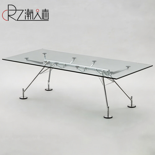 Nomos Table诺莫斯长桌透明玻璃餐桌办公桌创意电脑桌不锈钢书桌
