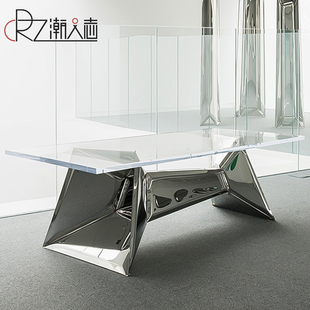 北欧创意气球桌子极简时尚 设计师亚克力长方桌充气金属不锈钢餐桌