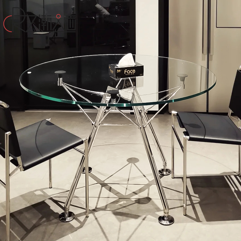 Nomos Table设计师不锈钢圆桌现代简约轻奢家用透明玻璃圆形餐桌