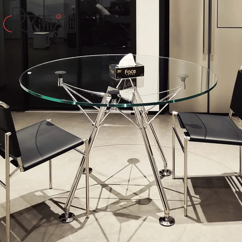 Nomos Table设计师不锈钢圆桌现代简约轻奢家用透明钢化玻璃桌子