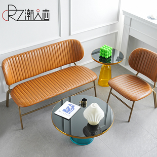 美式设计师单人沙发椅子简约靠背懒人休闲椅家用双人棕色皮质椅子