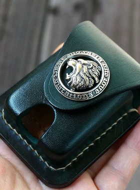 手工皮具打火机皮套绿色狮头扣植鞣牛皮便携挂腰适用Zippo 朗声