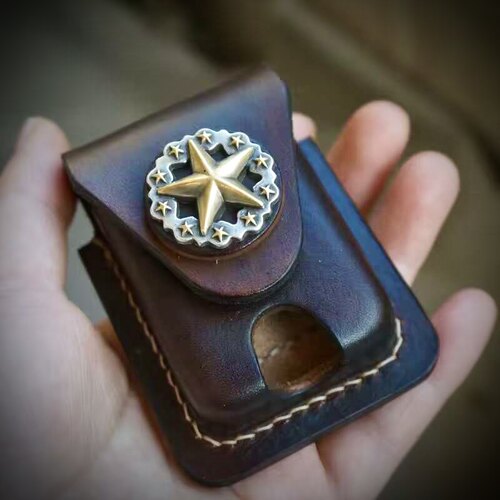 手工皮具打火机皮套意大利植鞣牛皮便携挂腰适用Zippo 五星扣