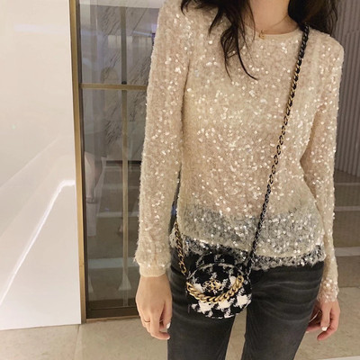 闪亮重工亮片马海毛针织衫