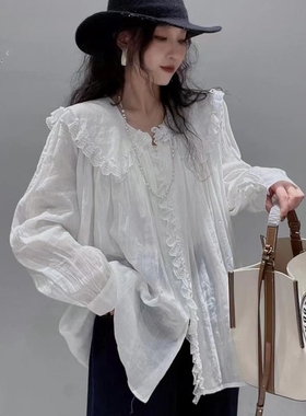 BOLATU柏拉图2025亚麻精致绣花方领衬衣宽松显瘦长袖衬衫女19041