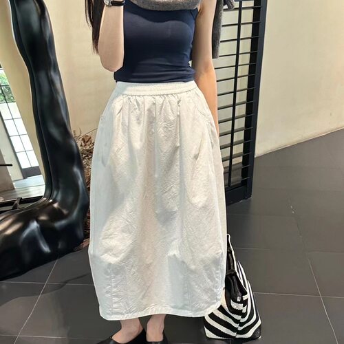 SJG设计感半身裙女春春季新款韩版百搭松紧腰显瘦中长款裙子66A16