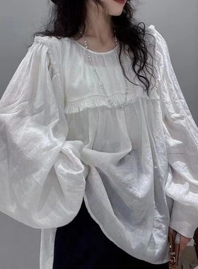 BOLATU柏拉图流苏花边棉麻新款气质显瘦韩版洋气上衣白衬衫21210
