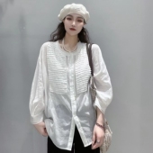 BOLATU柏拉图22005风琴褶皱衬衫 女春季 清新淑女百搭单排扣防晒衬