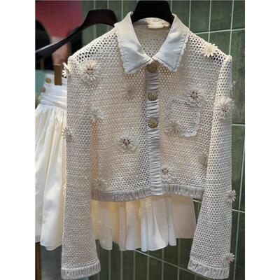 法式复古浪漫立体小雏菊珠片绣镂空衬衫2026春夏新款