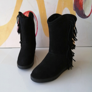 清仓 保暖中筒靴潮反季 葆尔力正品 雪地靴女磨砂真皮流苏厚绒里韩版