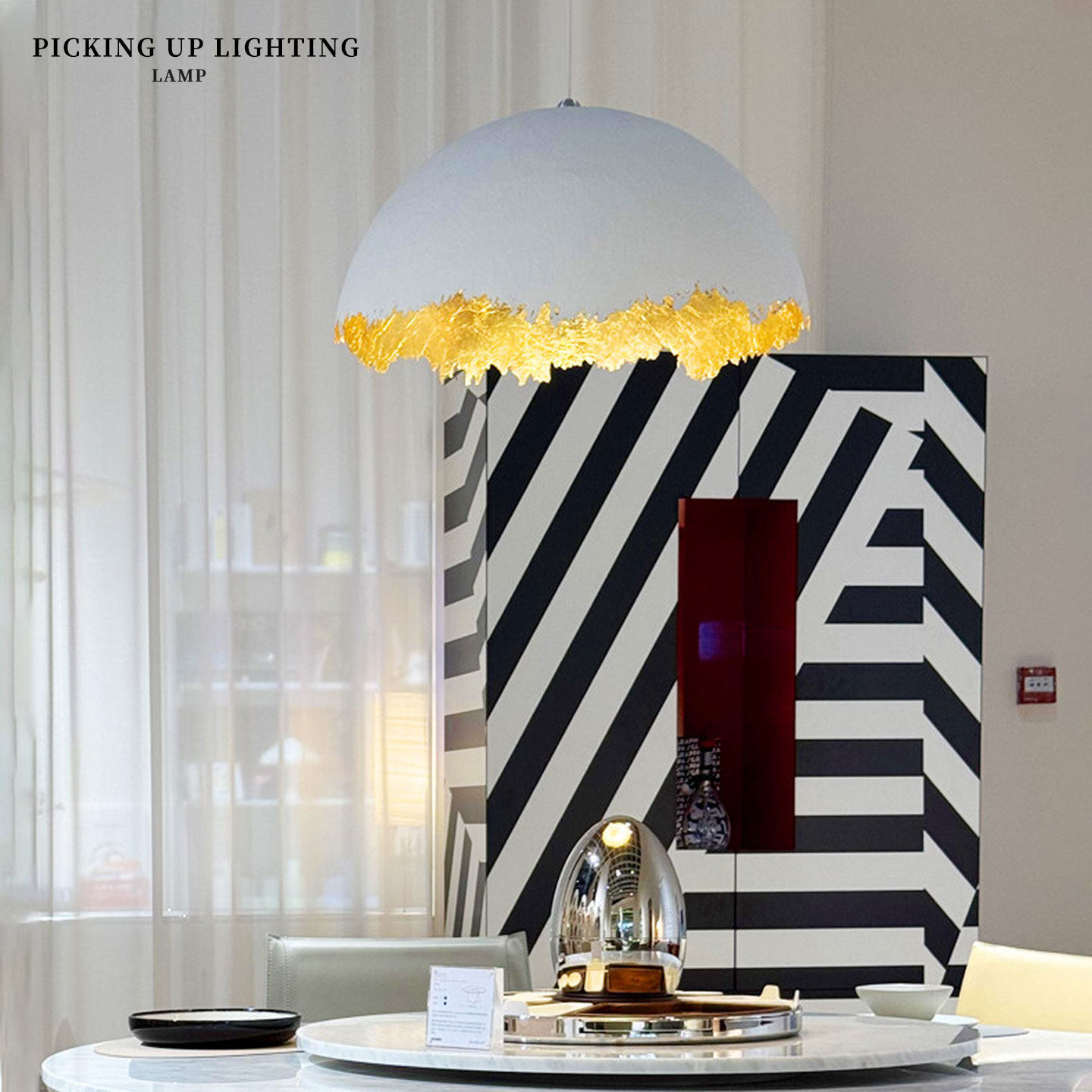 设计师吧台餐厅灯北欧创意个性客厅书房卧室酒店艺术金箔半圆吊灯