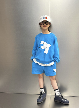 iaiammo丨插画师合作款小鸟气泡印花男女中大儿童装卫衣短裤套装