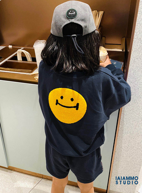 iaiammo原创设计 「抗菌抗静电」立体毛线绣笑脸男女中大童卫衣裤