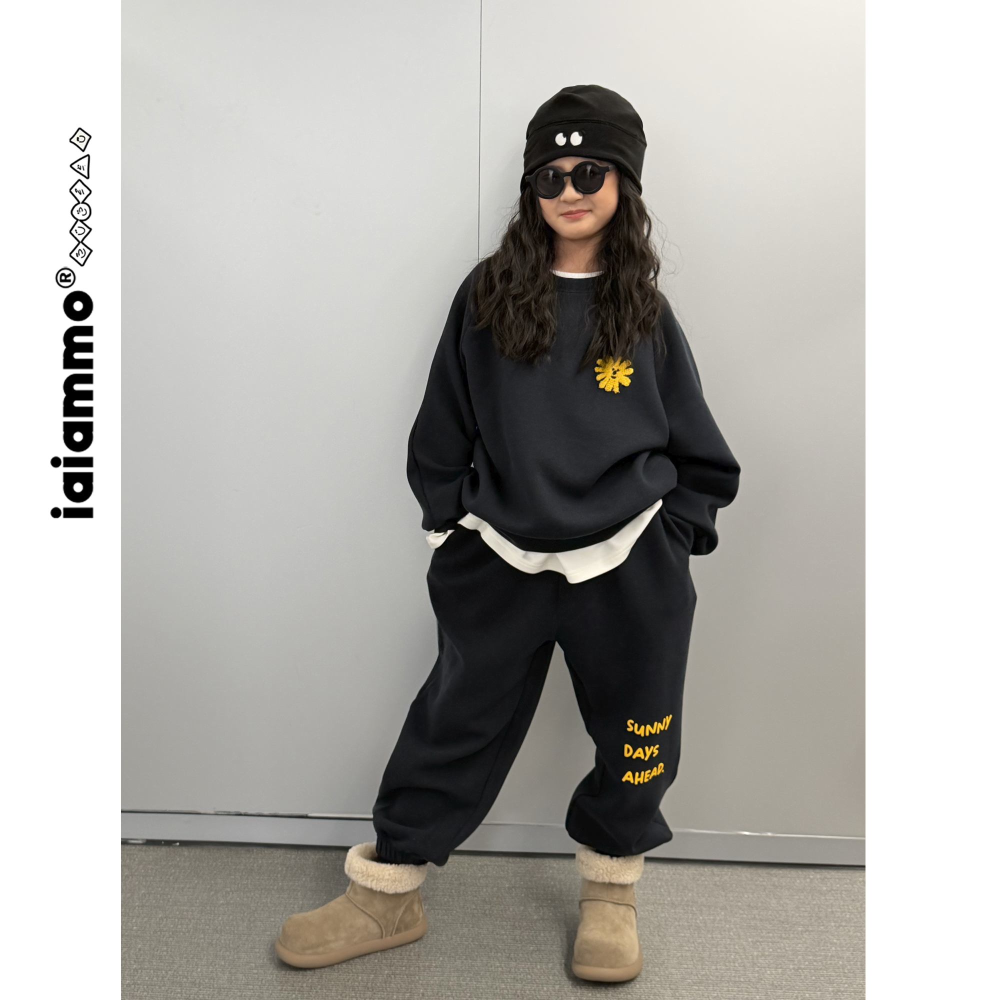 iaiammo丨25原创笑脸羊毛空气层 亲肤软糯男女中大儿童装卫衣卫裤