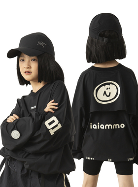 iaiammo24SS原创笑脸训练服儿童速干美式复古男女中大童装长袖t恤
