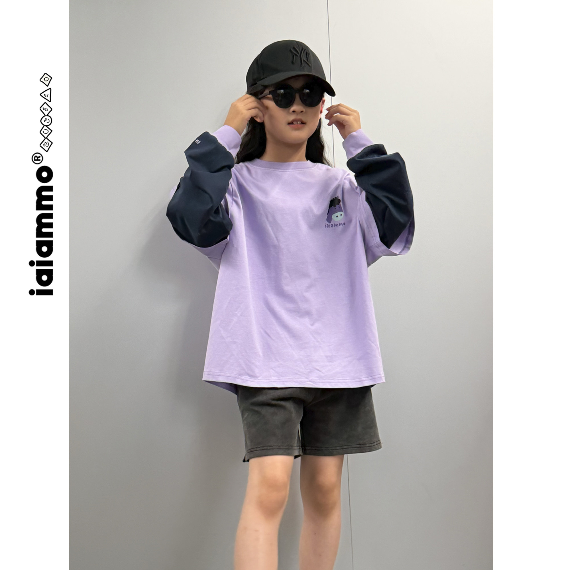 iaiammo丨原创新年「紫气东来」小马撞色假两件男女中大童装长T恤,童装/婴儿装/亲子装,T恤,淘宝优惠券,粉丝福利购,淘宝优惠卷