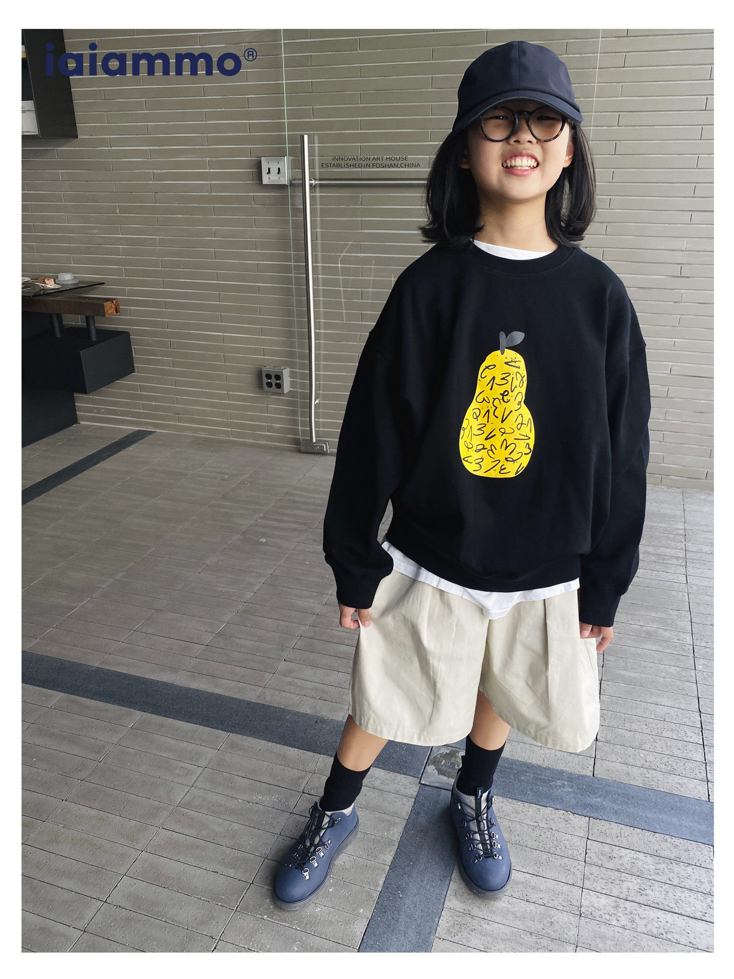 iaiammo原创男女中大童装梨印卫衣2025春秋洋气新款上衣宽松韩版