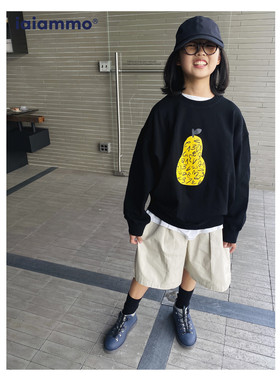 iaiammo原创男女中大童装梨印卫衣2025春秋洋气新款上衣宽松韩版