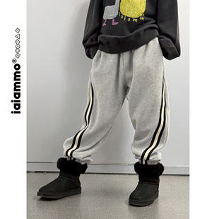 摇粒绒卫裤 iaiammo 饰男女中大儿童装 洋气竖条装 25AW原创设计