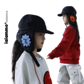 绗棉可爱表情毛巾绣 iaiammo 24AW 儿童护耳帽滑雪帽摇粒绒防风帽