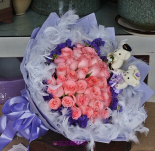 厦门鲜花店网上订花19枝粉色玫瑰花束同城鲜花速递爱情生日送花