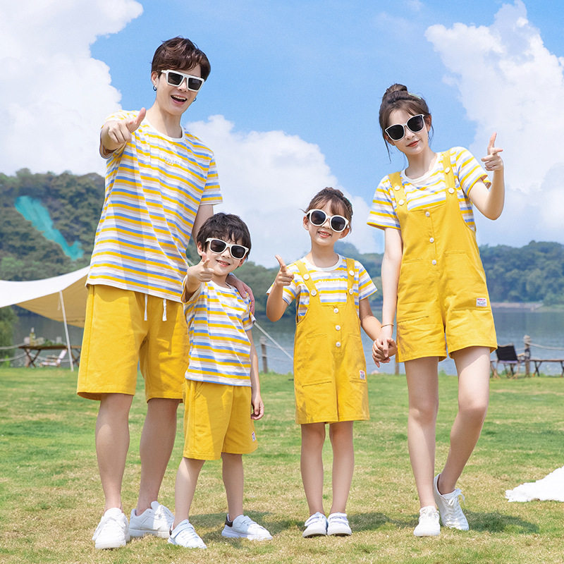 厂家亲子装夏装2024新款套装短袖t恤男女气质韩版背带装