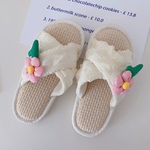 可爱家居防滑地板亚麻拖鞋女可外穿厚底棉麻凉拖鞋四季吸汗拖鞋