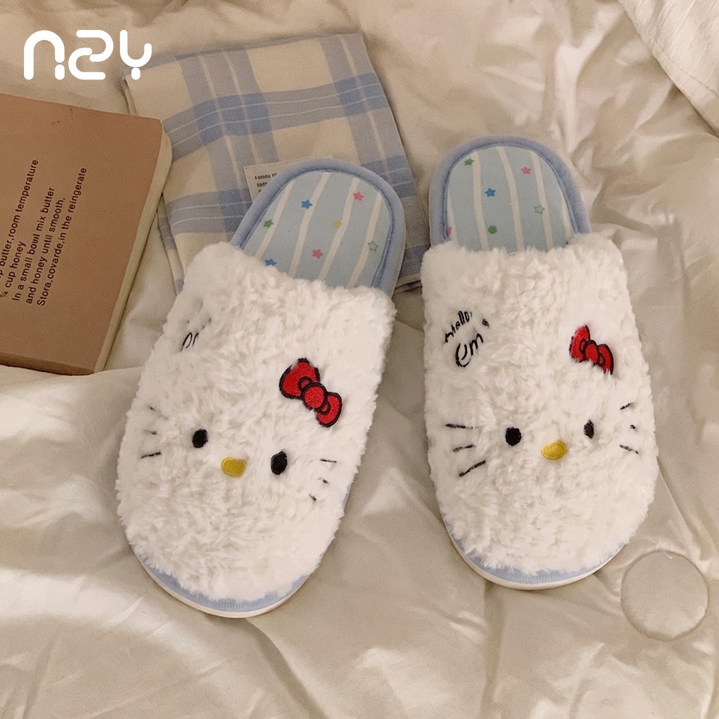 卡通猫咪棉拖鞋女可爱秋冬室内家居保暖防滑毛毛鞋萌趣包头拖