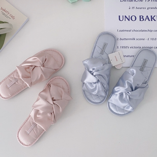 女 防滑静音拖鞋 甜美公主风蝴蝶结缎面拖鞋 春夏舒适透气家居拖鞋